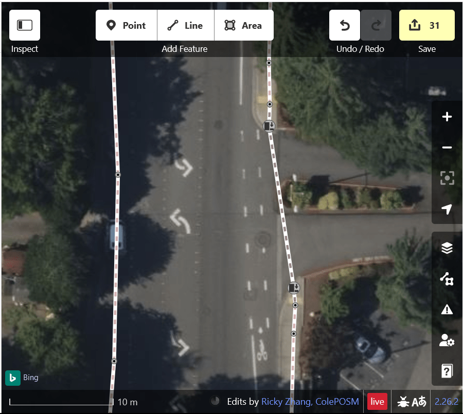 Screenshot of a corrected prediction made in the POSM Tasking Manager editor window.