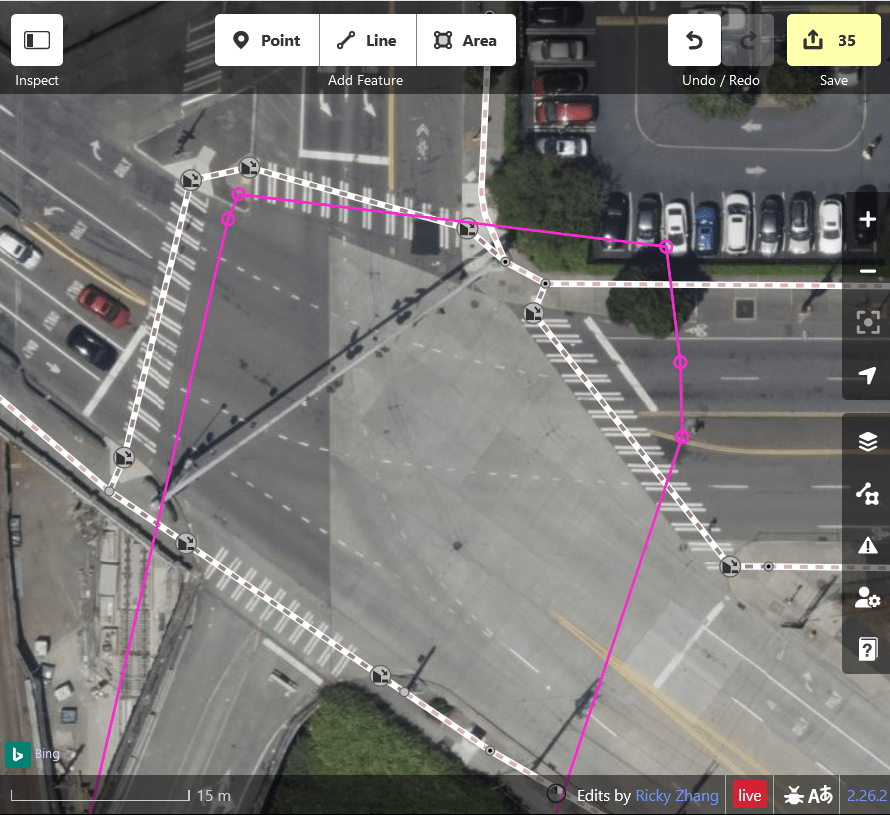 Screenshot of a corrected prediction made in the POSM Tasking Manager editor window.